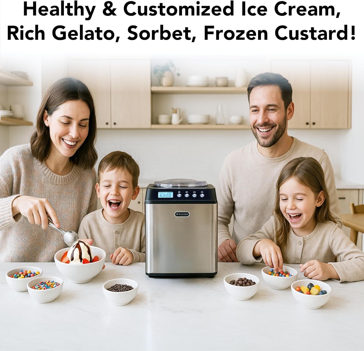 Ice Cream Maker Machine Automatic 2.1 Qt. Upright with Built-In Compressor, LCD Digital Display & Timer, No Pre-Freezing, ICM-201SB, Stainless Steel
