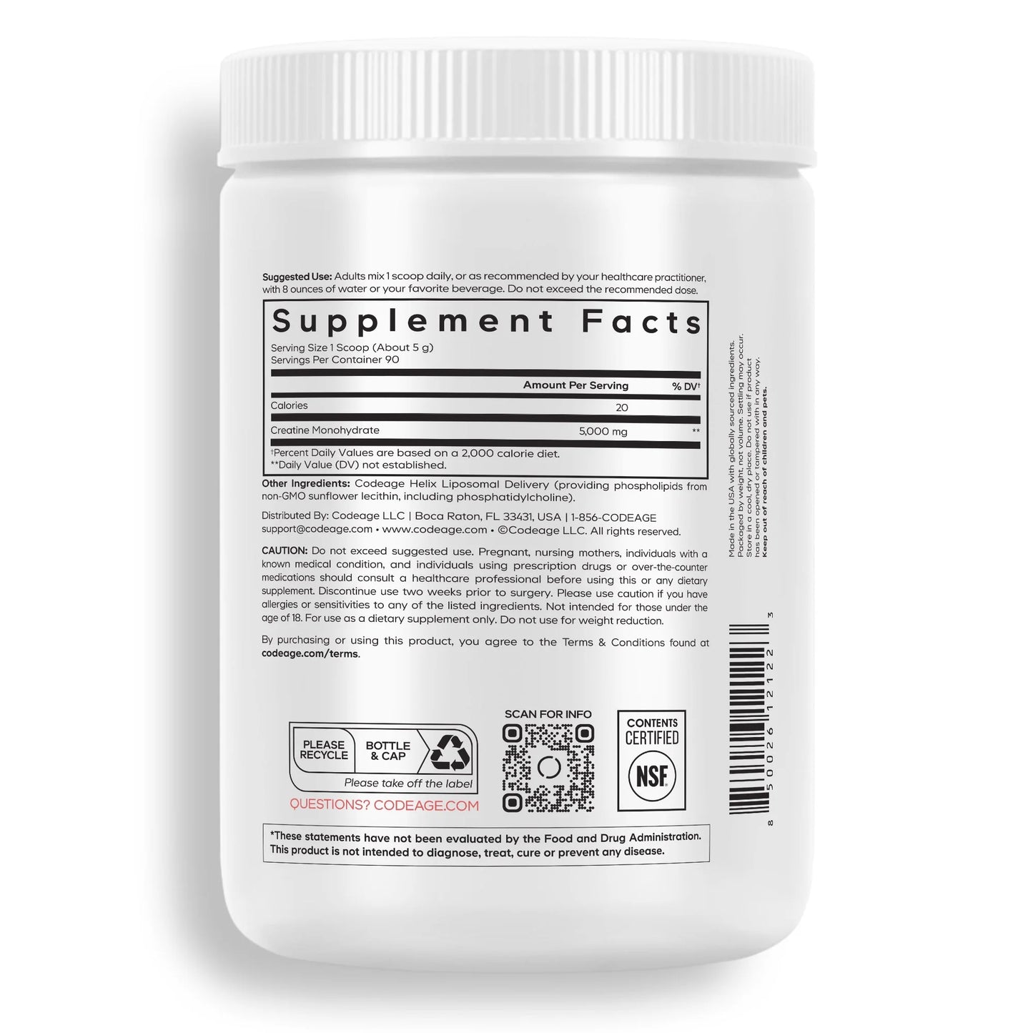 Liposomal Creatine Monohydrate Powder Supplement, Unflavored, 3-Month Supply, 90 Servings