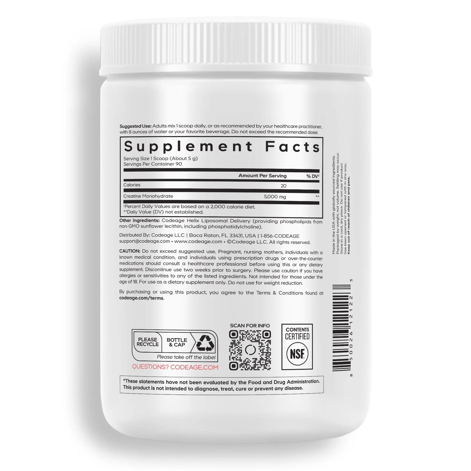 Liposomal Creatine Monohydrate Powder Supplement, Unflavored, 3-Month Supply, 90 Servings