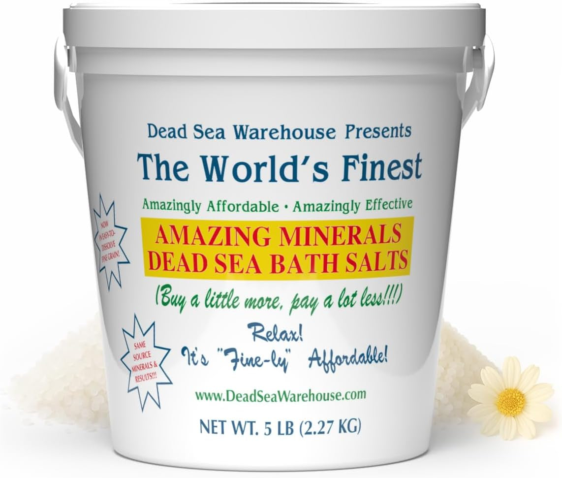 -Amazing Minerals Dead Sea Bath Salts,100% Full Mineral Therapeutic Bath Salts, Detoxifying & Moisturizing, Exfoliating for Dry Skin, Unscented(5 Lbs)