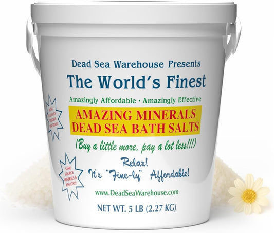 -Amazing Minerals Dead Sea Bath Salts,100% Full Mineral Therapeutic Bath Salts, Detoxifying & Moisturizing, Exfoliating for Dry Skin, Unscented(5 Lbs)