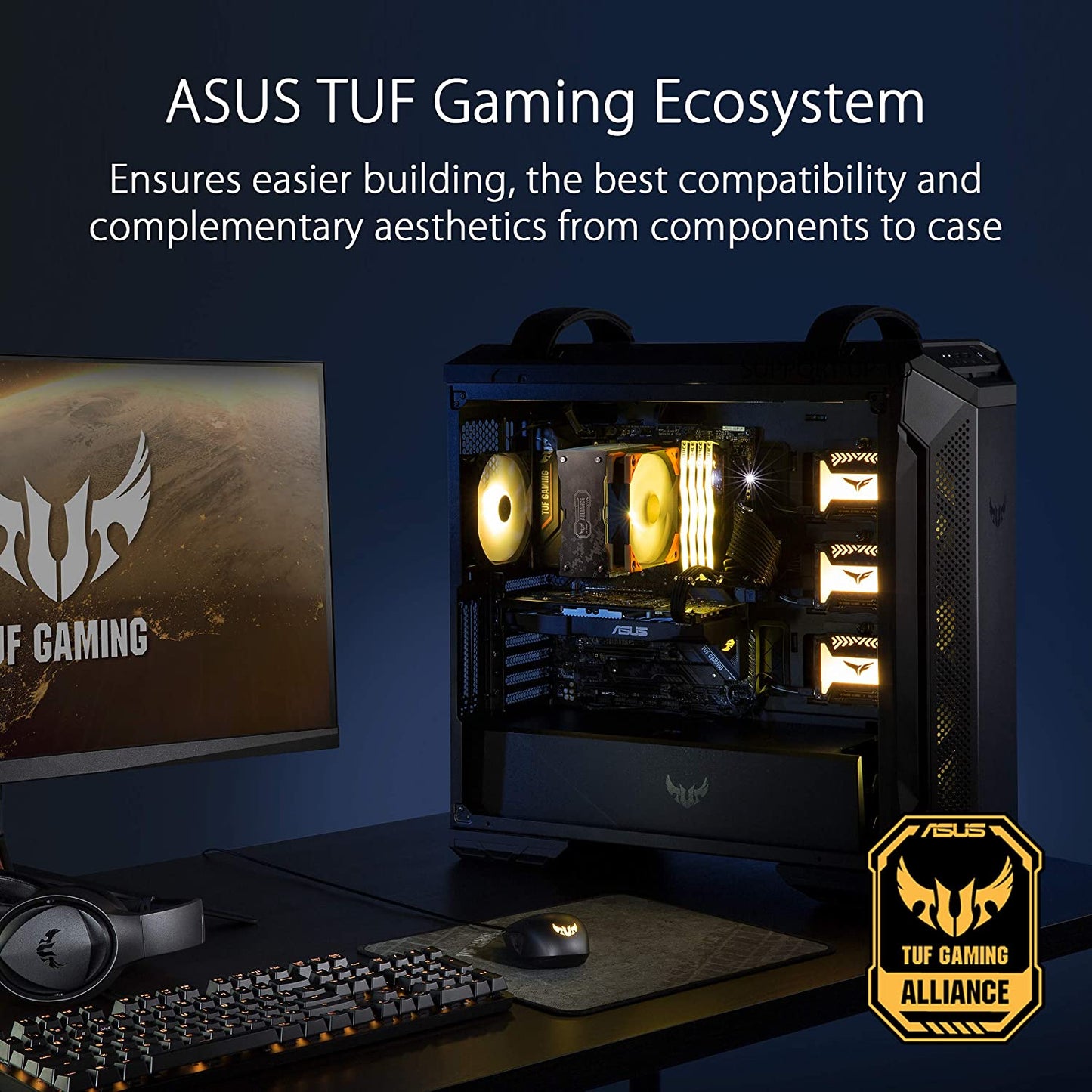 TUF Gaming GT501 Mid-Tower Gaming Case, EATX Support, Pre-Installed 4 Case Fans, USB 3.0 Front Panel, Smoked Tempered Glass, Steel Construction