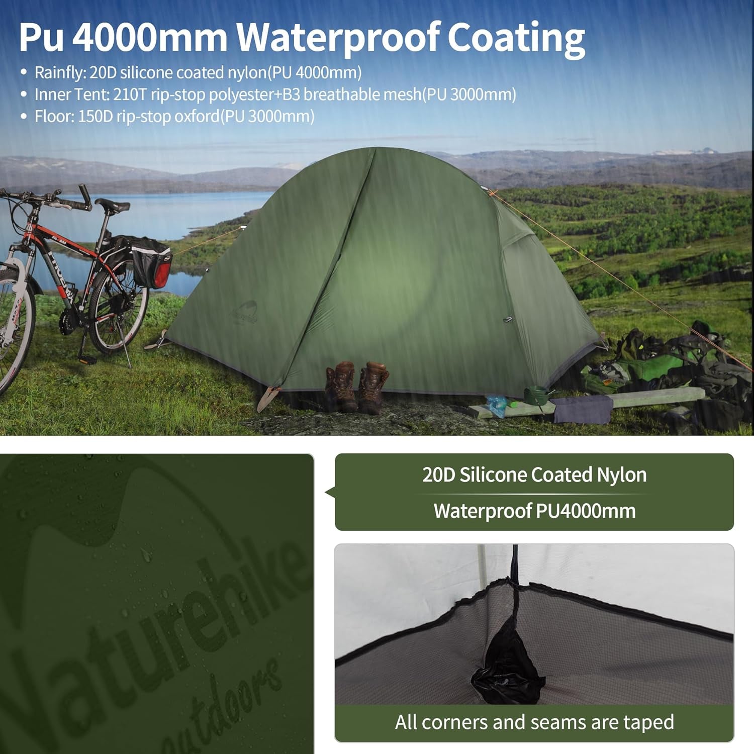 Bikepacking 1 Person Tent, Waterproof Easy Set up Free Standing Single Person Tent, Lightweight Backpacking Tents for Camping, One Person Tents with Footprint Included