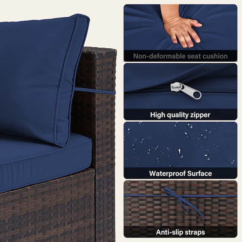 7 -Piece Rattan Patio Conversation Set with Blue Cushions