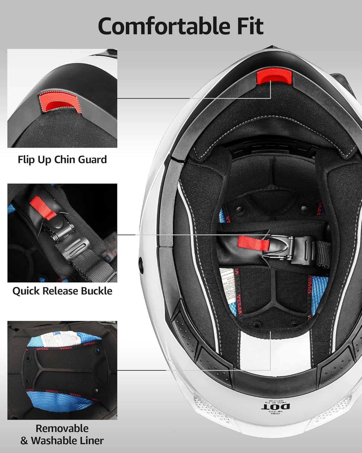 Modular Motorcycle Helmets, DOT Approved Full Face Motorcycle Helmet with Flip up Dual Visor, Helmets for Adults Men Women Helmets for Street Scooter ATV E-Bike - YM-926