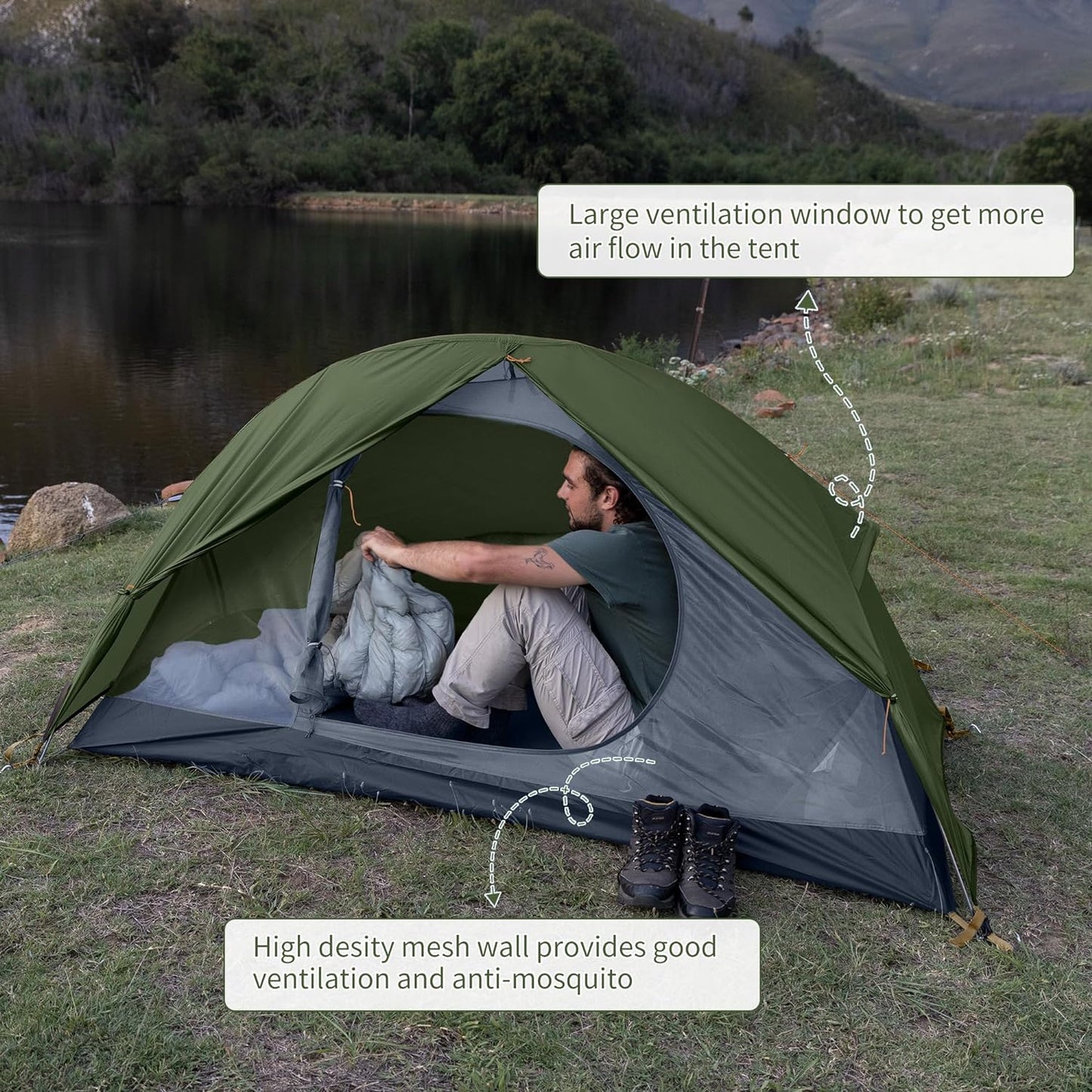 Bikepacking 1 Person Tent, Waterproof Easy Set up Free Standing Single Person Tent, Lightweight Backpacking Tents for Camping, One Person Tents with Footprint Included