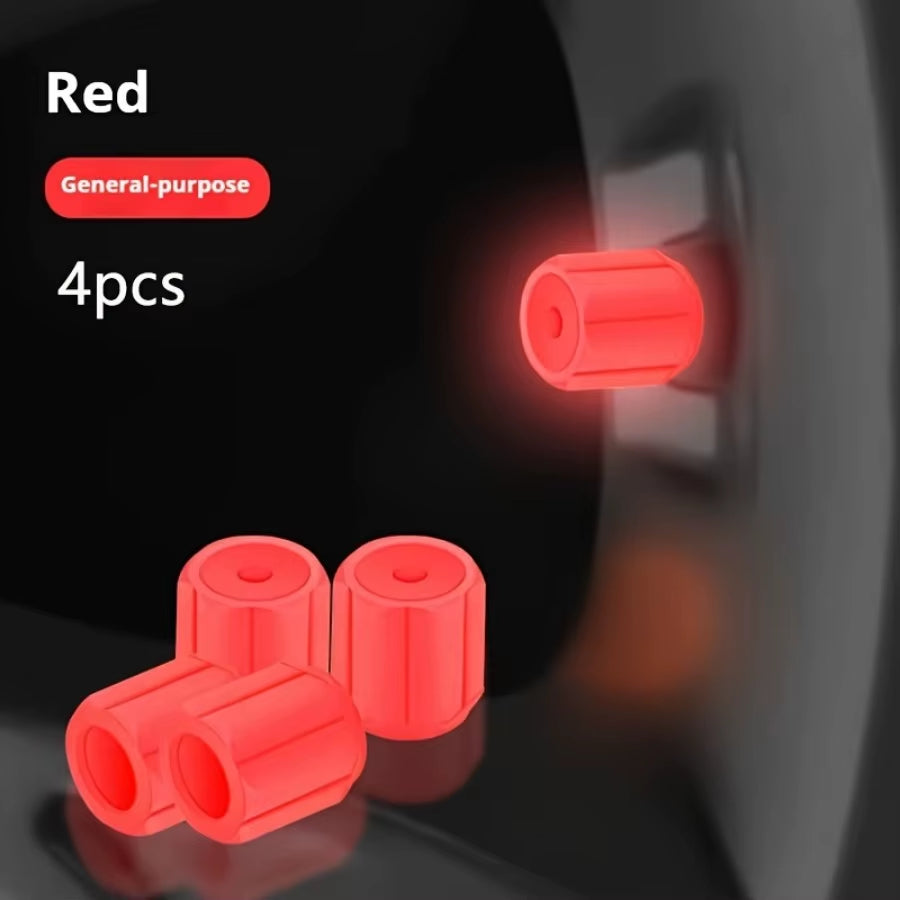 4 Piece Luminous Tire Valve Cap, Suitable for Motorcycle and Car Accessories, Night Riding Safety and Tire Protection
