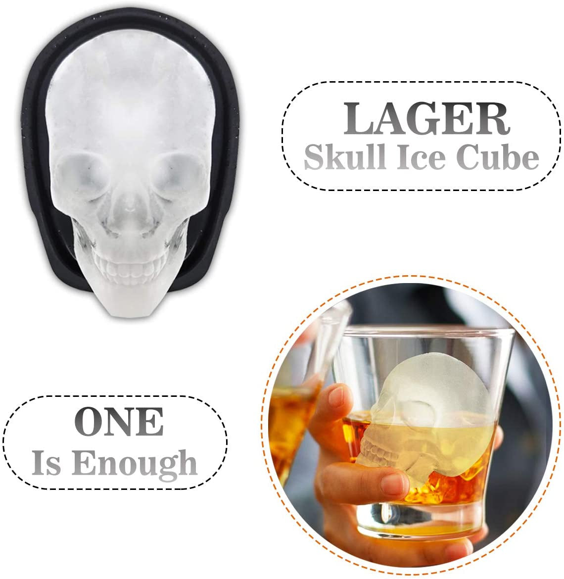 Extra Large 3D Skull Ice Cube Mold Silicone Ice Molds for Whiskey Ice Cube Trays with Funnel for Big Mouth Cup Skull Ice Maker with Resin Chocolate Sugar Whiskey Ice Mold for Parties (1 PCS)
