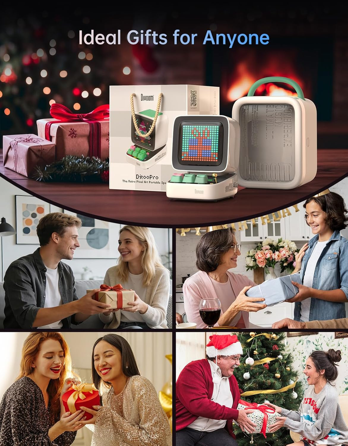 Ditoo Pro Retro Pixel Art Game Bluetooth Speaker with 16X16 LED App Controlled Front Screen (White)