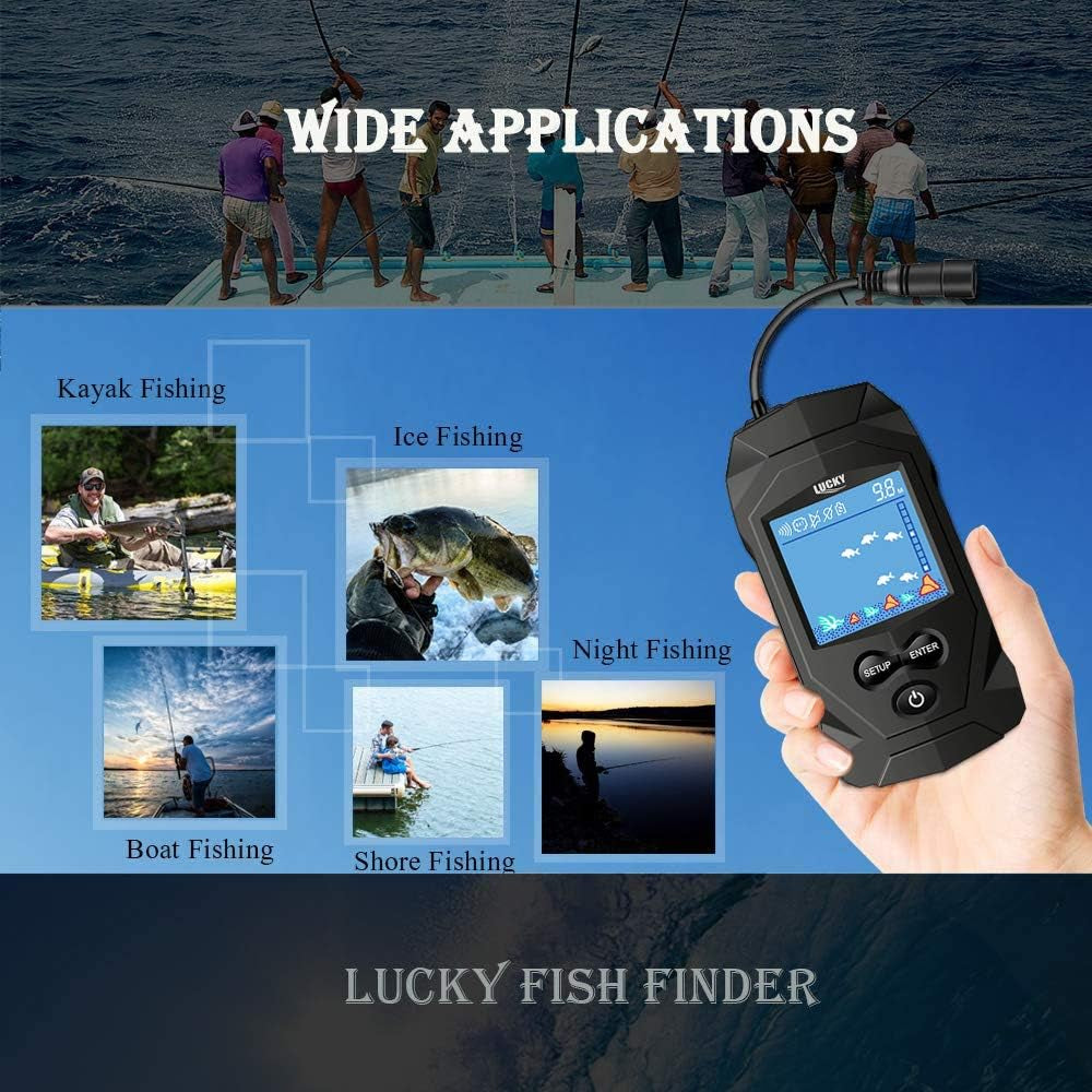 Portable Fish Finders Wired Transducer Kayak Fish Finder Kit Portable Depth Finder LCD Display for Kayak Boat Ice Fishing