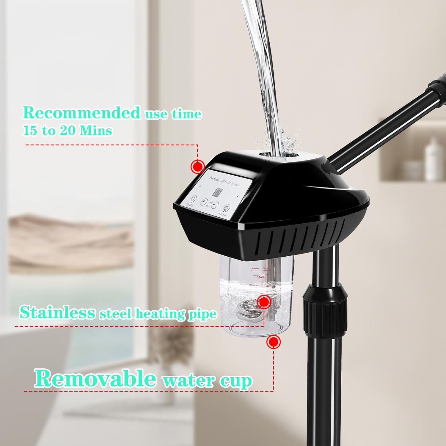 Professional Facial Steamer, Facial Steamer on Wheels with Timer Function, Ozone Face Steamer for Spa, Salon and at Home Use