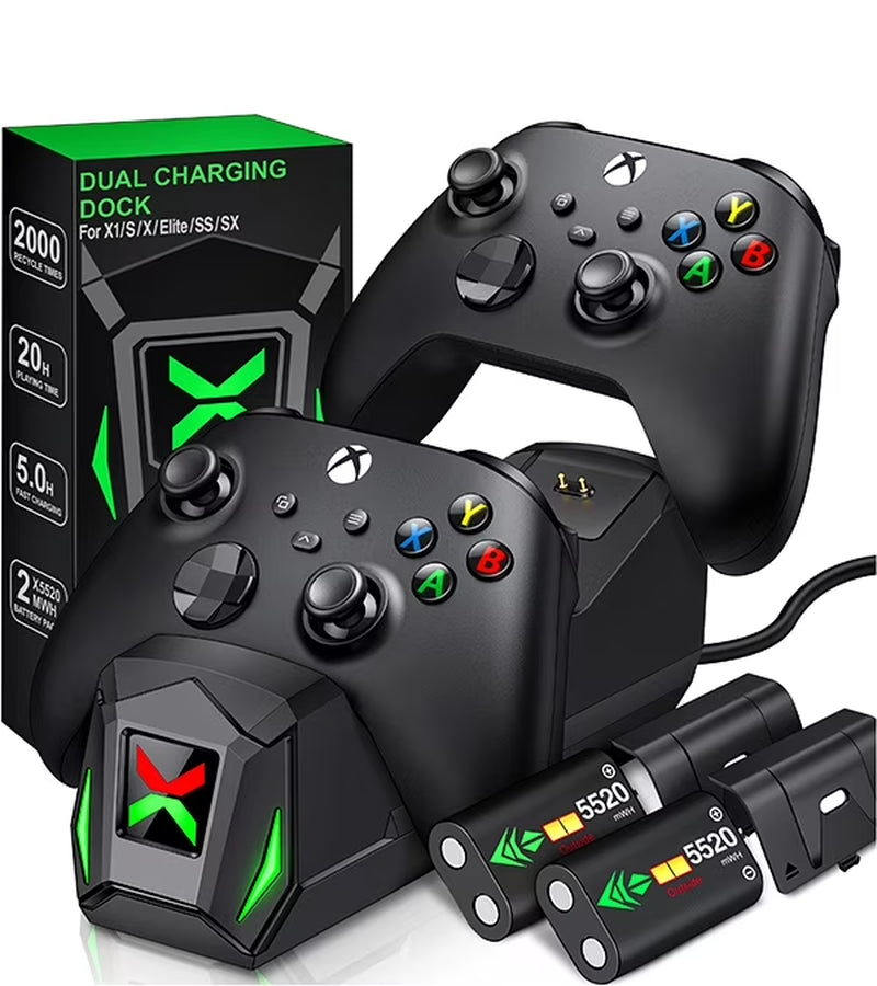 Xbox Controller Charger Station with 2*5520Mwh Rechargeable Battery Pack for Xbox Series X/ Series S/Xbox One,Black