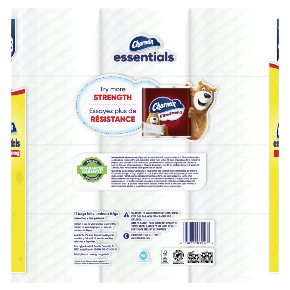 Essentials Strong Toilet Paper 12 Mega Rolls, 429 Sheets per Roll